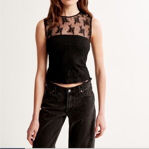 Abercrombie & Fitch Black Lace Yoke Sleeveless Top